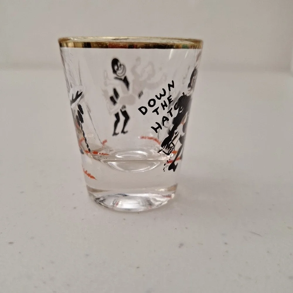 Down The Hatch~Vintage CANNIBAL THEMED Shot Glass 1950s/60s